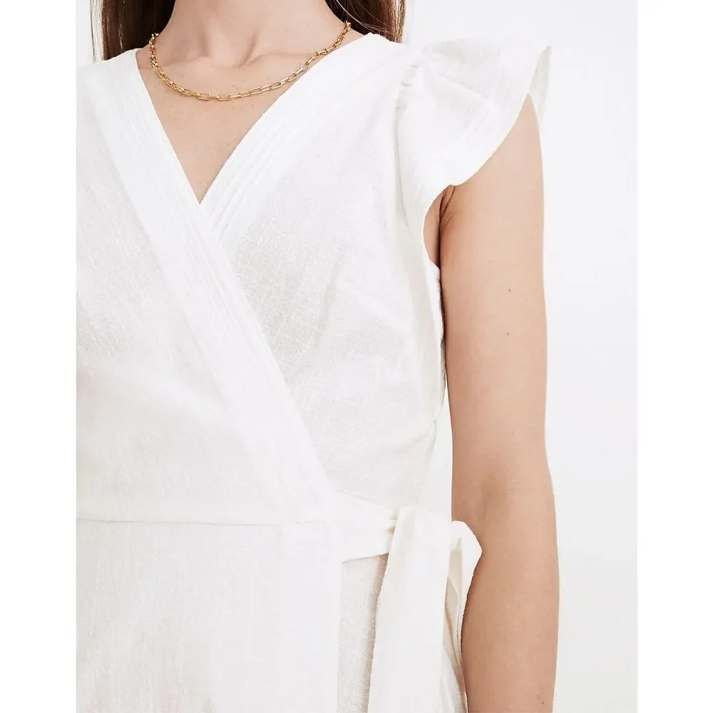 Madewell Ruffle-Sleeve Wrap Mini Dress cotton size XXS NWT